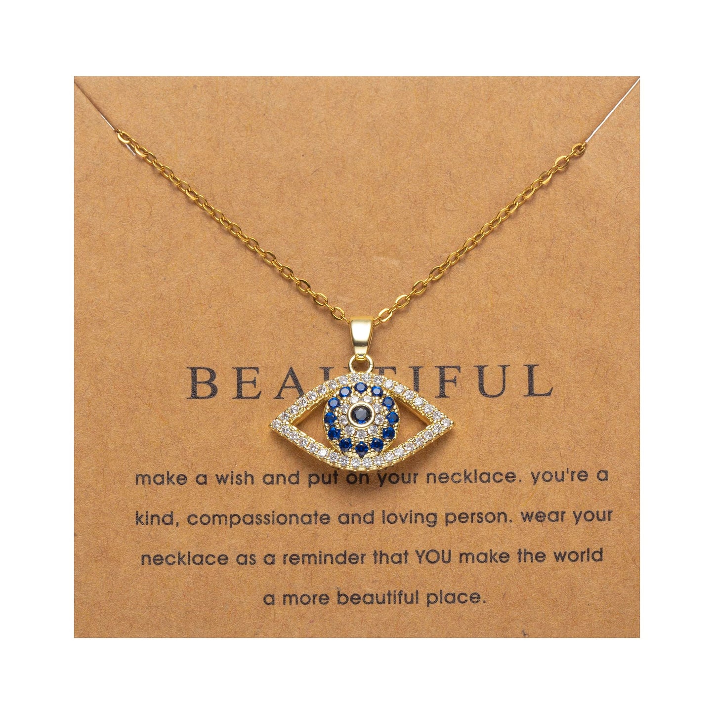 Evil eye necklace for Women Trendy Dainty 18k Gold Plated Charm Pendent Necklace Minimalist Delicate Jewelry for Women Gift card (Evil eye)