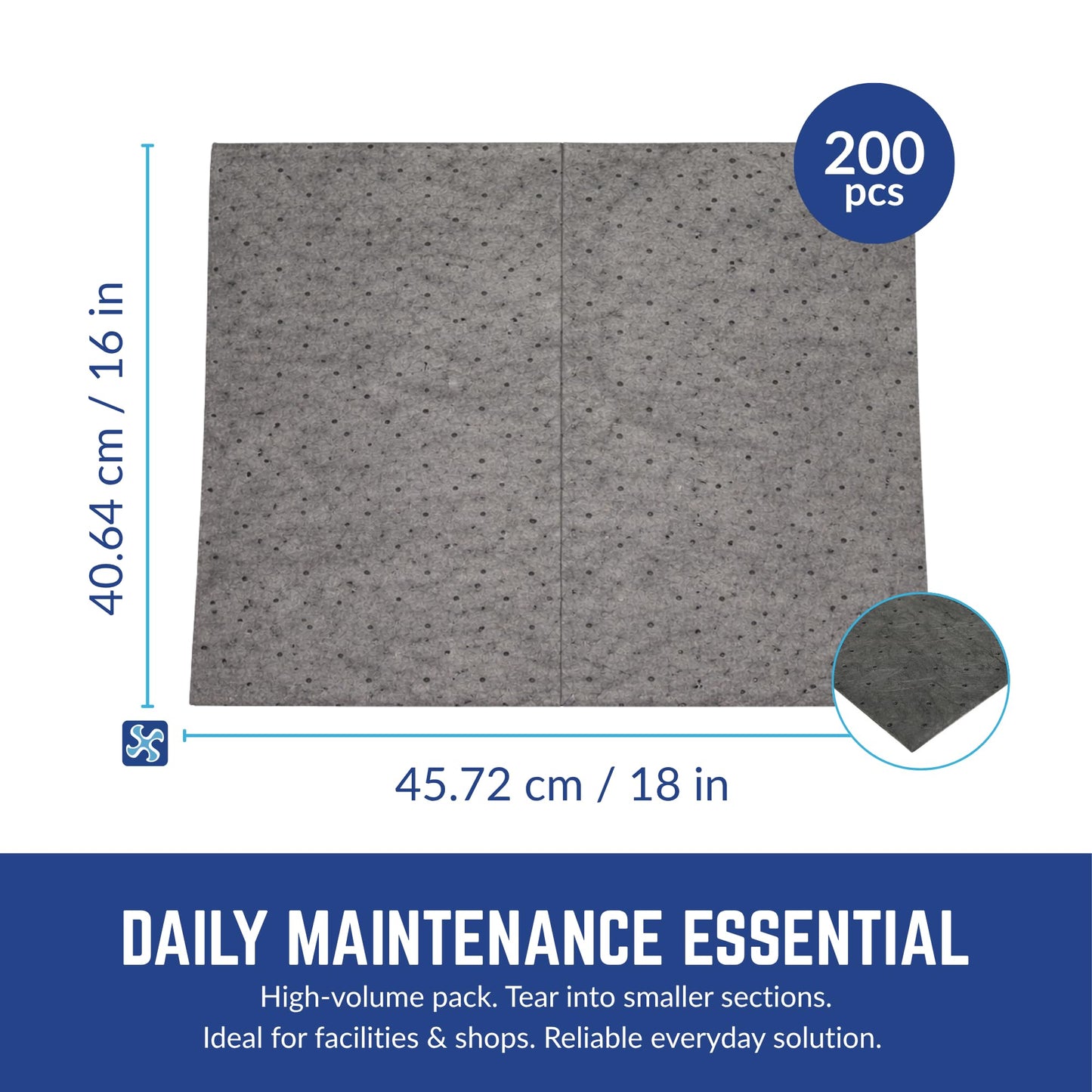 Spilfyter Universal Light Duty Absorbent Pads for Quick Tasks | 16" x 18", Single Ply | 200 Count | Fast Cleanup for Small Spills | SFG-70