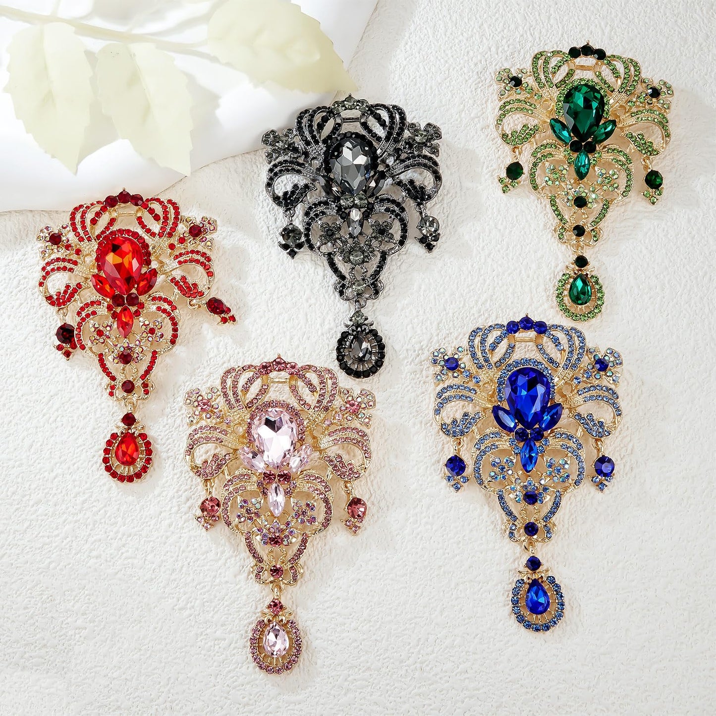 YOQUCOL Retro Black Austrian Crystal Big Brooch Pin for Women Large Flower Shape Brooches Lapel Pins for Sweater,Coat Dress Accessories