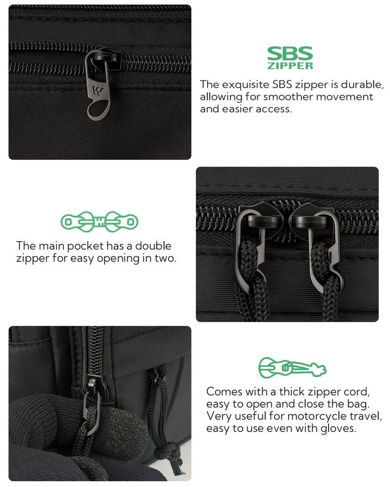 WATERFLY Fanny Pack Waist Packs: Large Crossbody Fanny Packs for Women Men with 5 Zipper Pockets Adjustable Strap Waist Bags Hip Pack for Traveling Cycling Running Hiking-Black