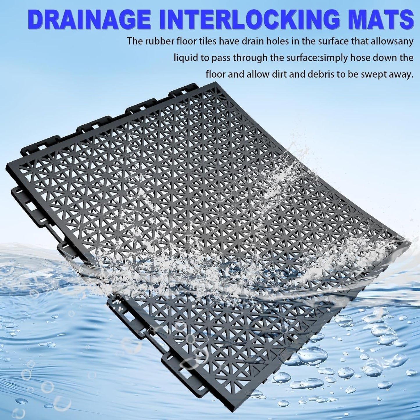 16 PCS Modular Interlocking Cushion Interlocking Floor Tiles with Hole Drainage Mat 10" x 10" Non Slip Pool Deck Mat Outdoor for Drain Deck Pool Patio Shower Kitchen Balcony (Black&Grey)
