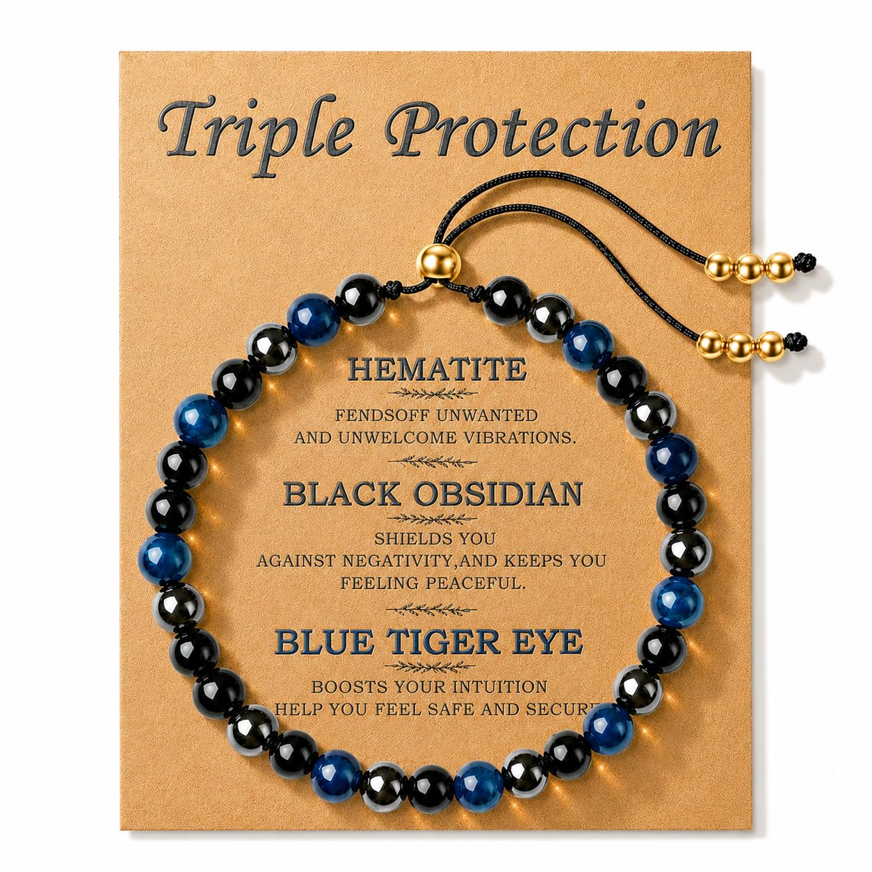 NUKAYAI Triple Protection Bracelet for Women Gifts Crystals Gemstone Blue Tiger Eye Black Obsidian Hematite Bracelet Jewelry Natural Stones
