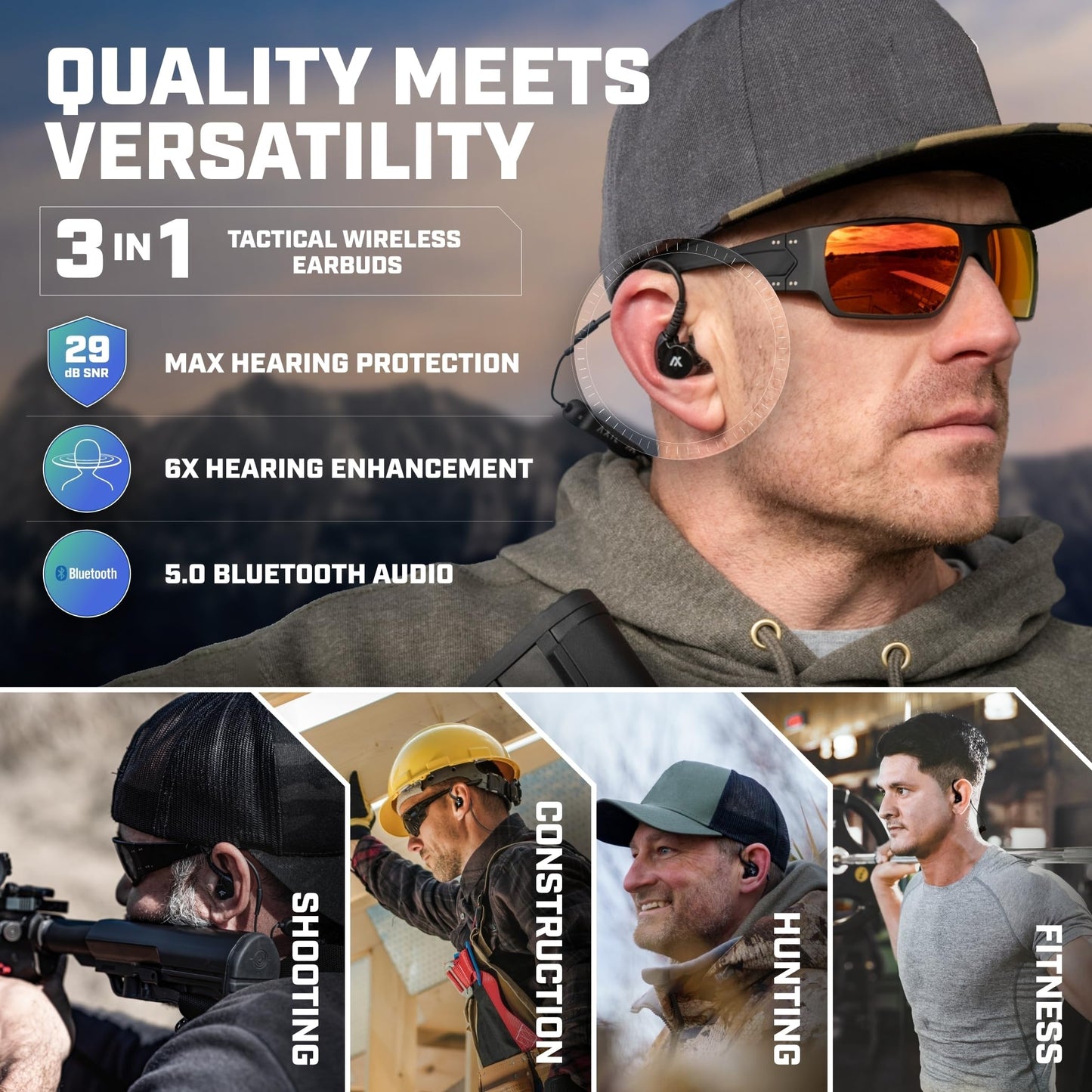 AXIL GS Extreme NASCAR 2.0 Shooting Ear Buds – Hearing Enhancement & Noise Isolation Bluetooth Earbuds – w/Dynamic Speakers – 25-Hour