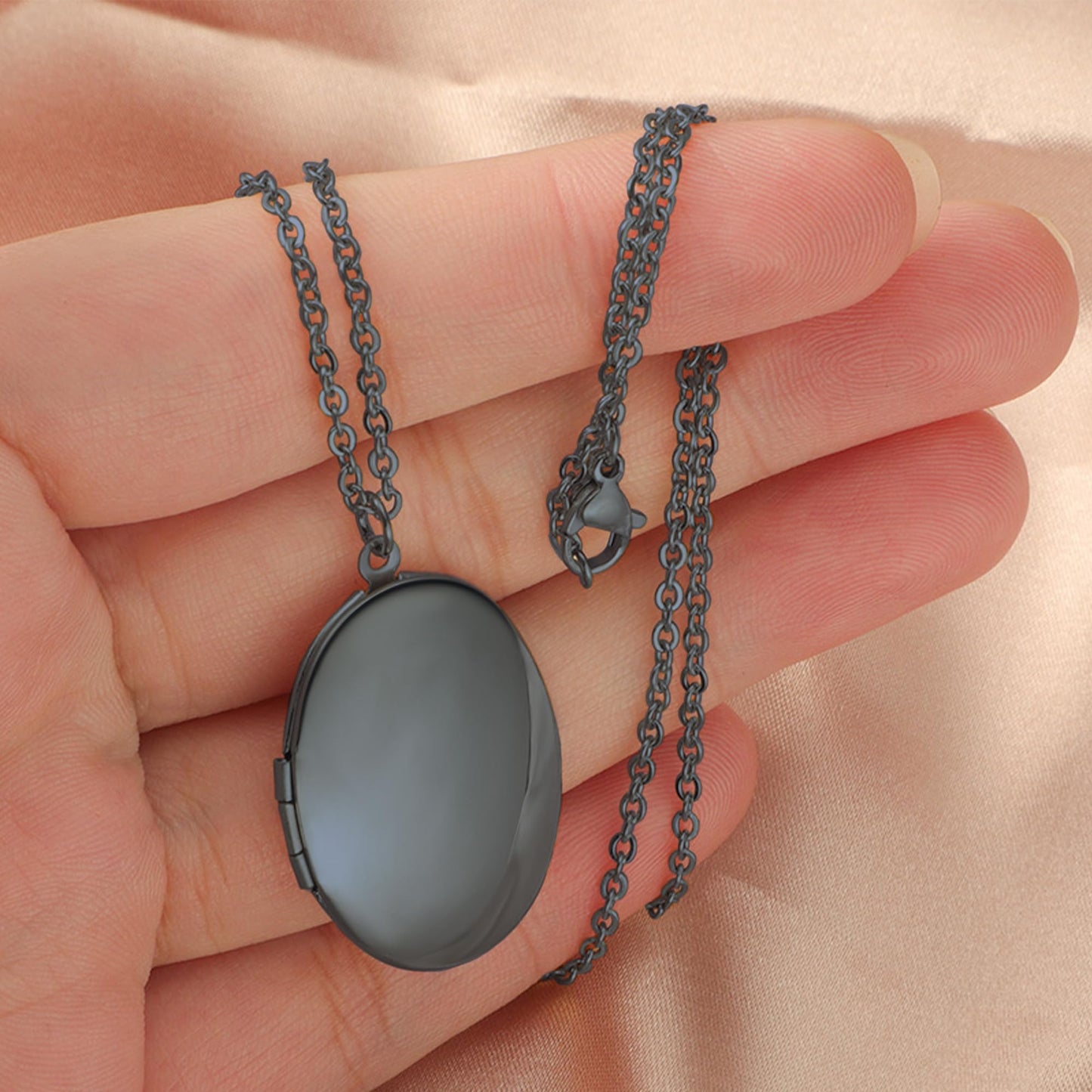 PHOCKSIN Black Oval Locket Necklace 12 Birth Flowers Personalized Necklace that Holds Pictures Customized Gifts Locket Necklaces for Women Birthday Gifts