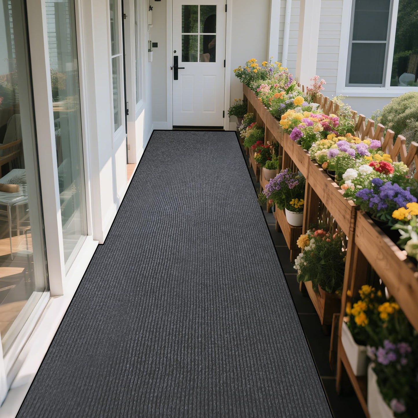 Extra Large Indoor/Outdoor Entrance Mat - 4 x 15 Feet, Rubber Border Door Mat Heavy Duty, Waterproof, Low-Profile, Easy to Clean, Rubber Entry Mat,Commercial Floor Mat, Charcoal Grey