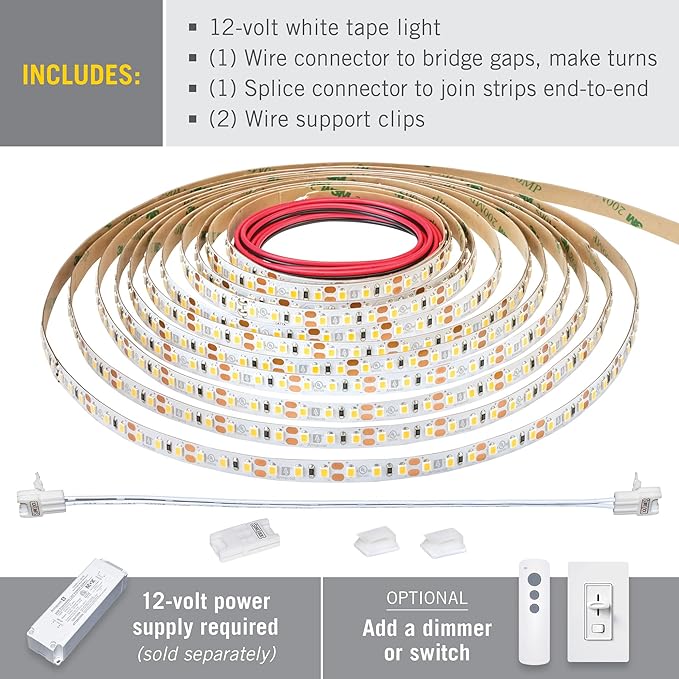 Armacost Lighting RibbonFlex Pro 12V White LED Strip Lights 120 LED/m, 5000K, 16.4 ft 163230