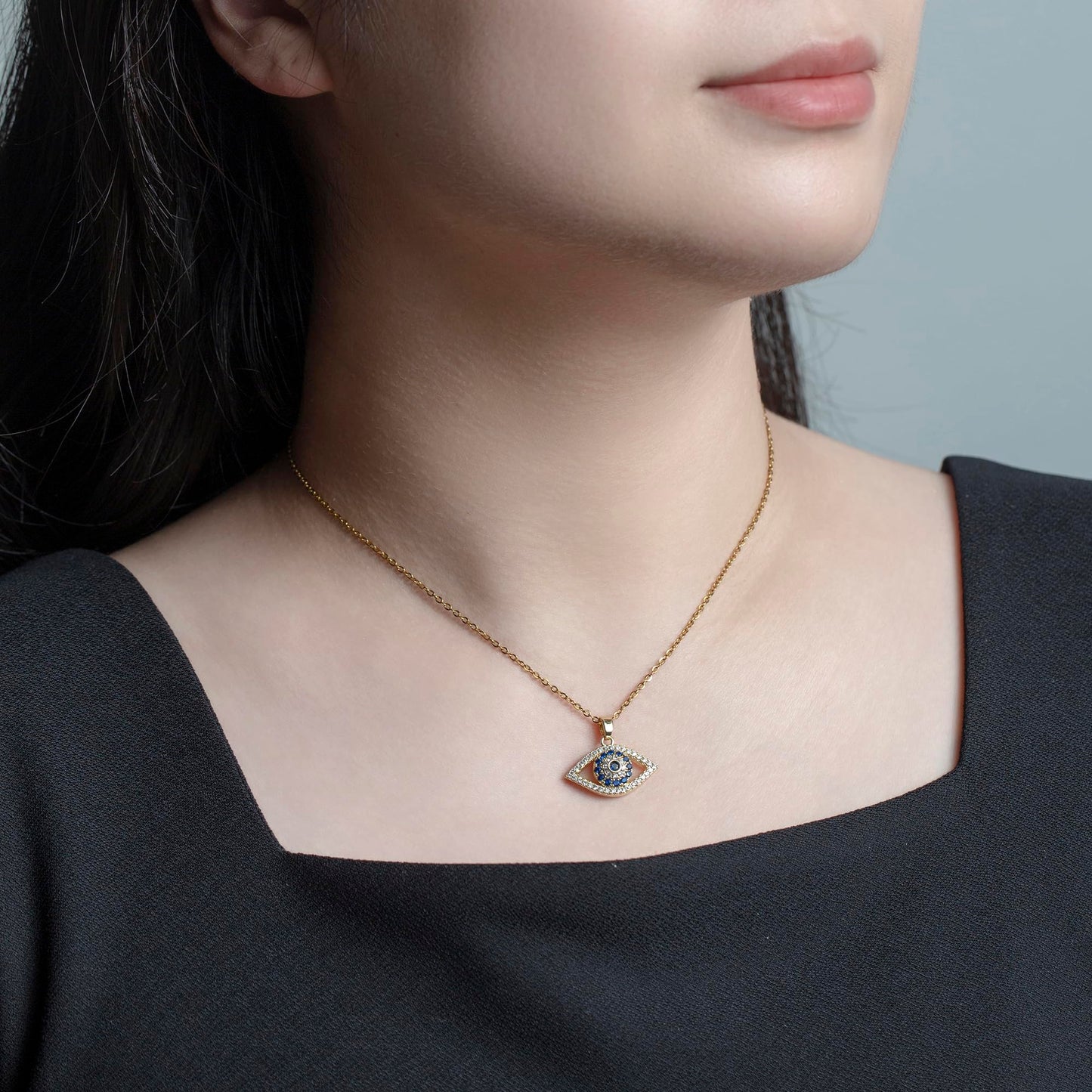 Evil eye necklace for Women Trendy Dainty 18k Gold Plated Charm Pendent Necklace Minimalist Delicate Jewelry for Women Gift card (Evil eye)