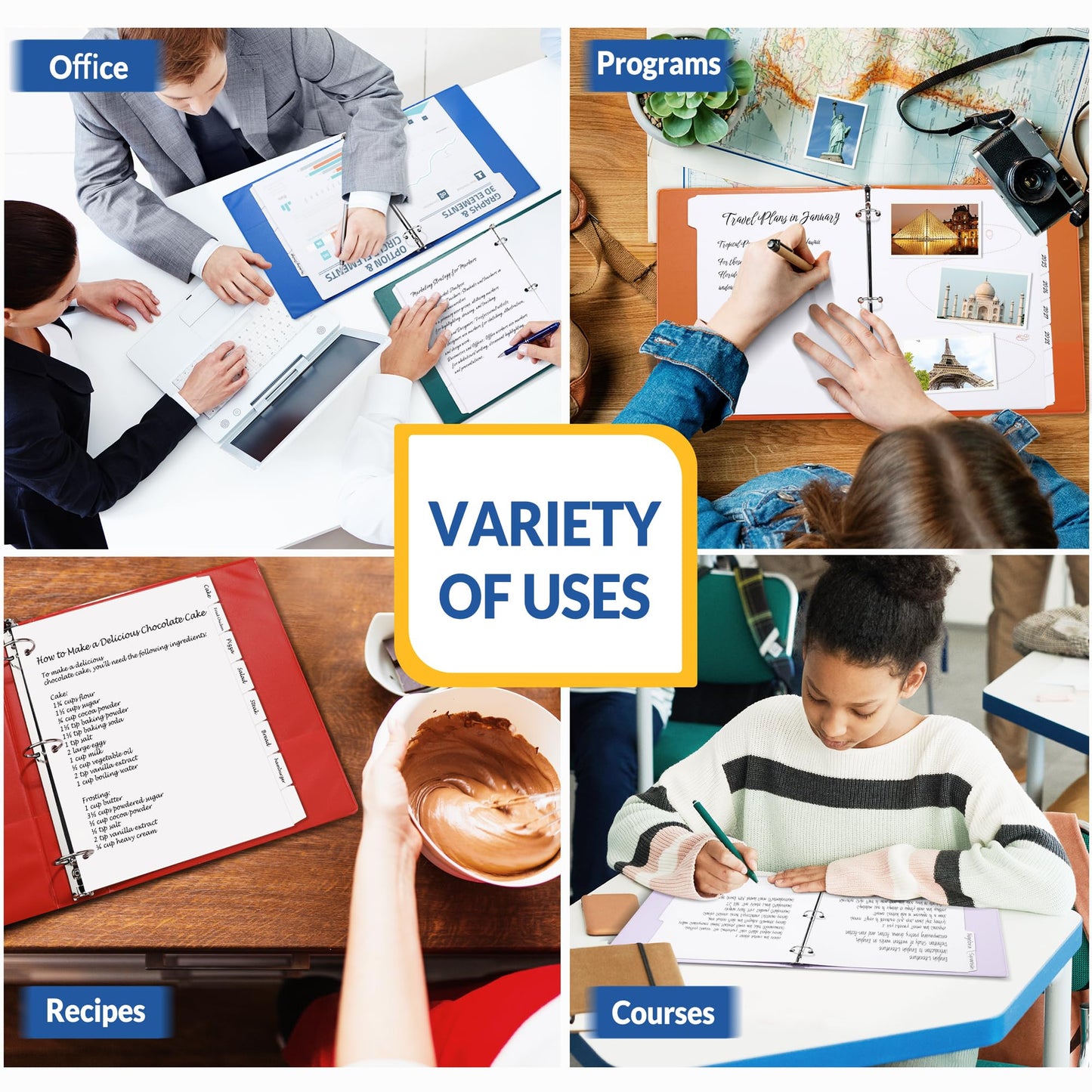 SUNEE Binder Dividers with Tabs for 3 Ring Binder, 8.5 x 11 Paper White Binder Dividers Blank with 8 Tabs, 12 Sets Page Dividers for School, Office and Home, 96 Dividers