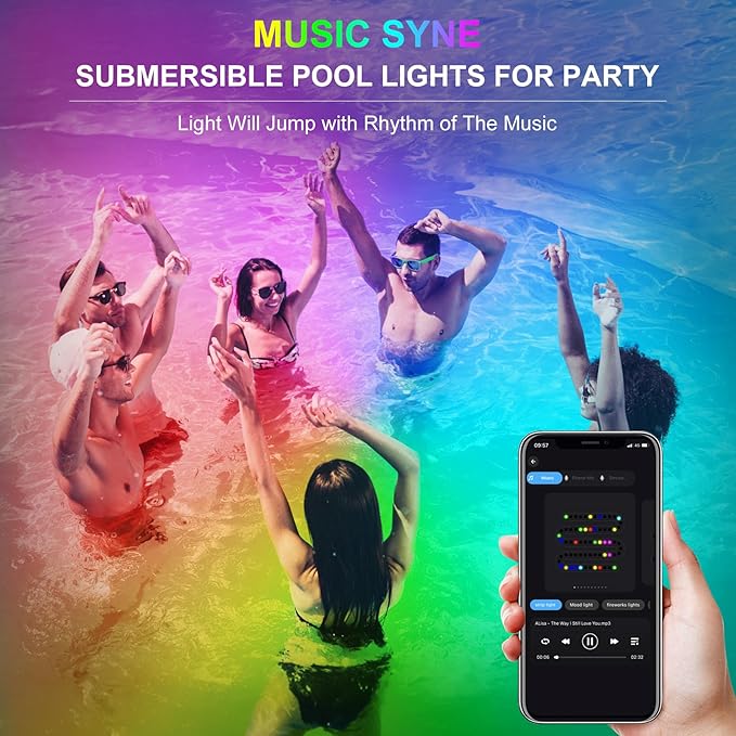 RGB Underwater Pond Lights, Super Bright 18 LED Submersible Fountain Lights Color Changing Spotlights, Bluetooth APP Control IP68 Waterproof for Fish Aquarium Tank Garden Yard Pool(Set of 8)