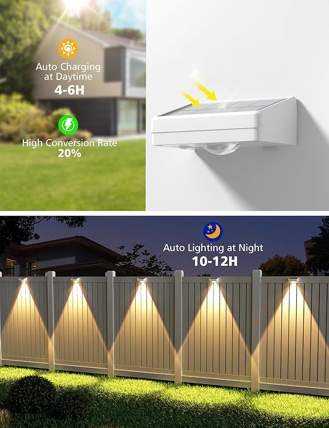 VOLISUN Solar Fence Lights, Fence Lights Solar Powered, IP65 Waterproof LED, 3 Color Temperatures Solar Light for Fence, Yard, Wall, Backyard (16 Pack, White)