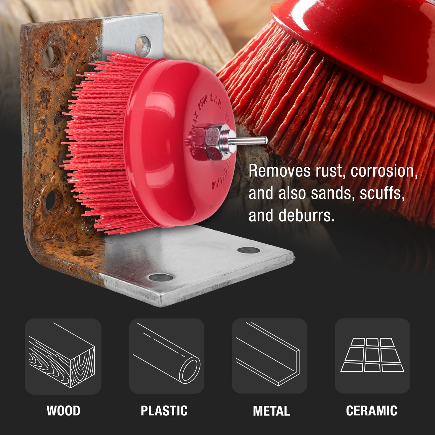 Dura-Gold 6" Abrasive Filament Nylon Bristle Cup Brush - 5/8" 11 Thread, 1/4" Hex Drill Shank Arbor, Coarse Grit Angle Grinder Brush for Truck Bed Liner Surface Prep, Sanding, Rust & Paint Removal