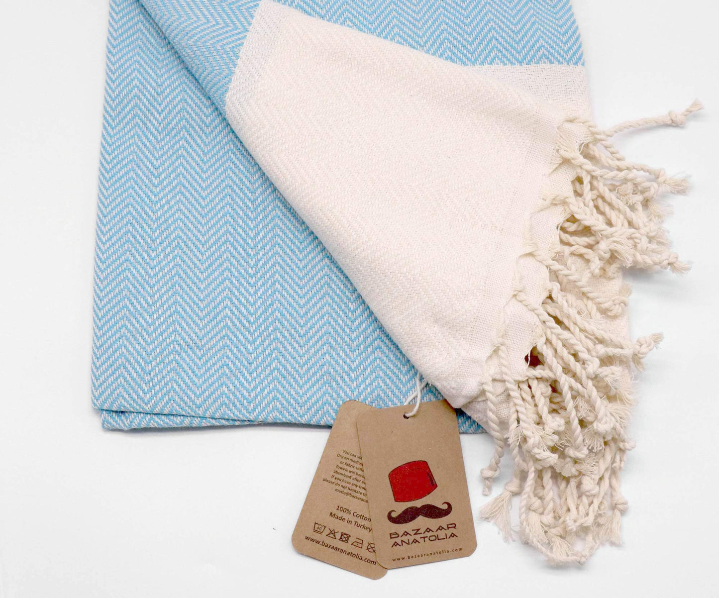 Bazaar Anatolia Turkish Beach Towel 100% Cotton Bath Towels 71x39 Quick Dry Sand Free Lightweight Large Oversized Herringbone Turquoise