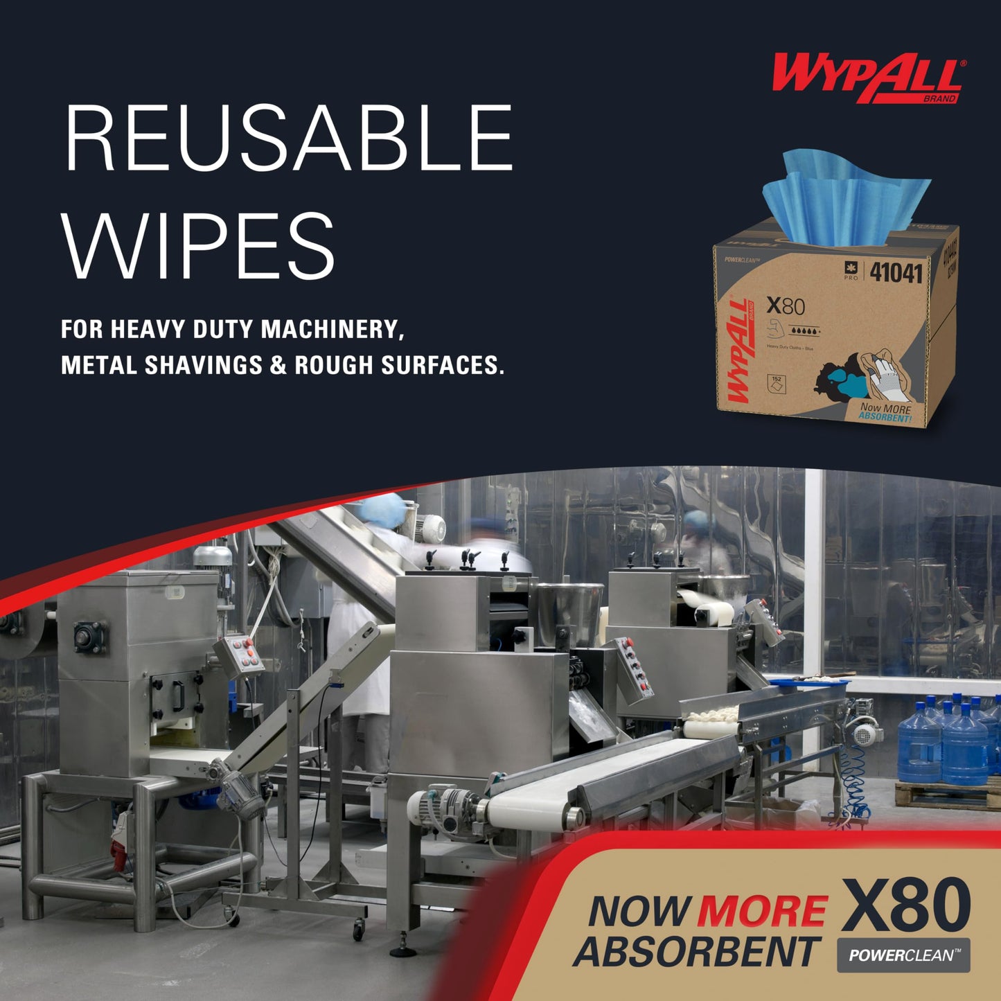 WypAll PowerClean X80 Cloths Heavy Duty Wipes (41041), Brag Box, Extended Use Towels, Blue (1 Pack of 152 Sheets, 152 Sheet Total)