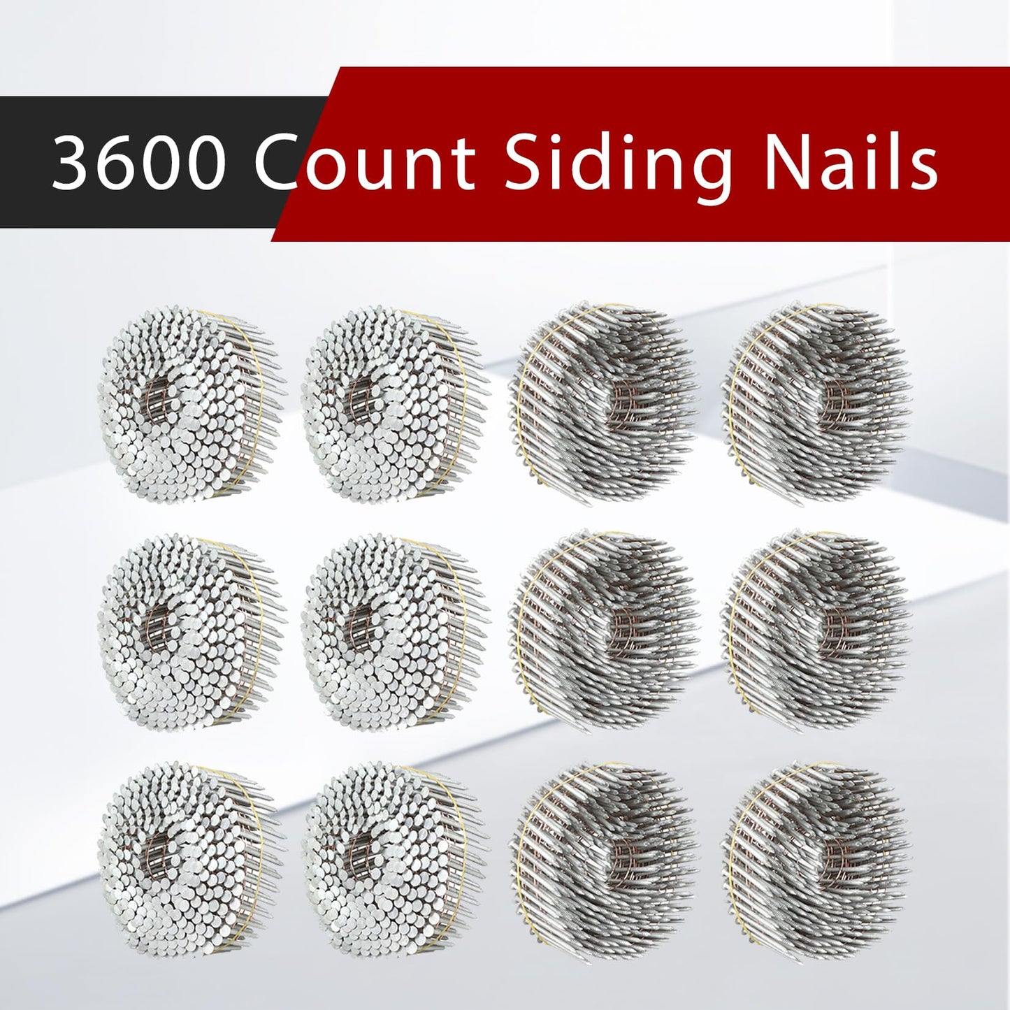 findmall 1-1/2 Inch 3600 Count Siding Nails 15-Degree Wire Collated Coil Full Round Head Hot-Dipped Galvanized Siding Nails