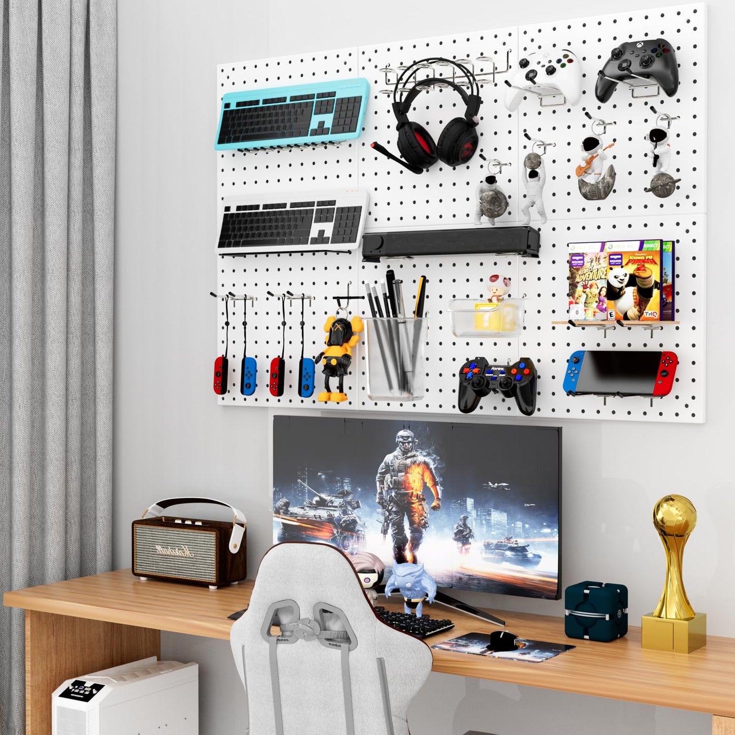 Daanxw Peg Board Kit, Includes Pegboard and Accessories,with Hooks and Bins,Peg Board Wall Organizer for Office,Ornaments Display,Crafts Organization (66, White)