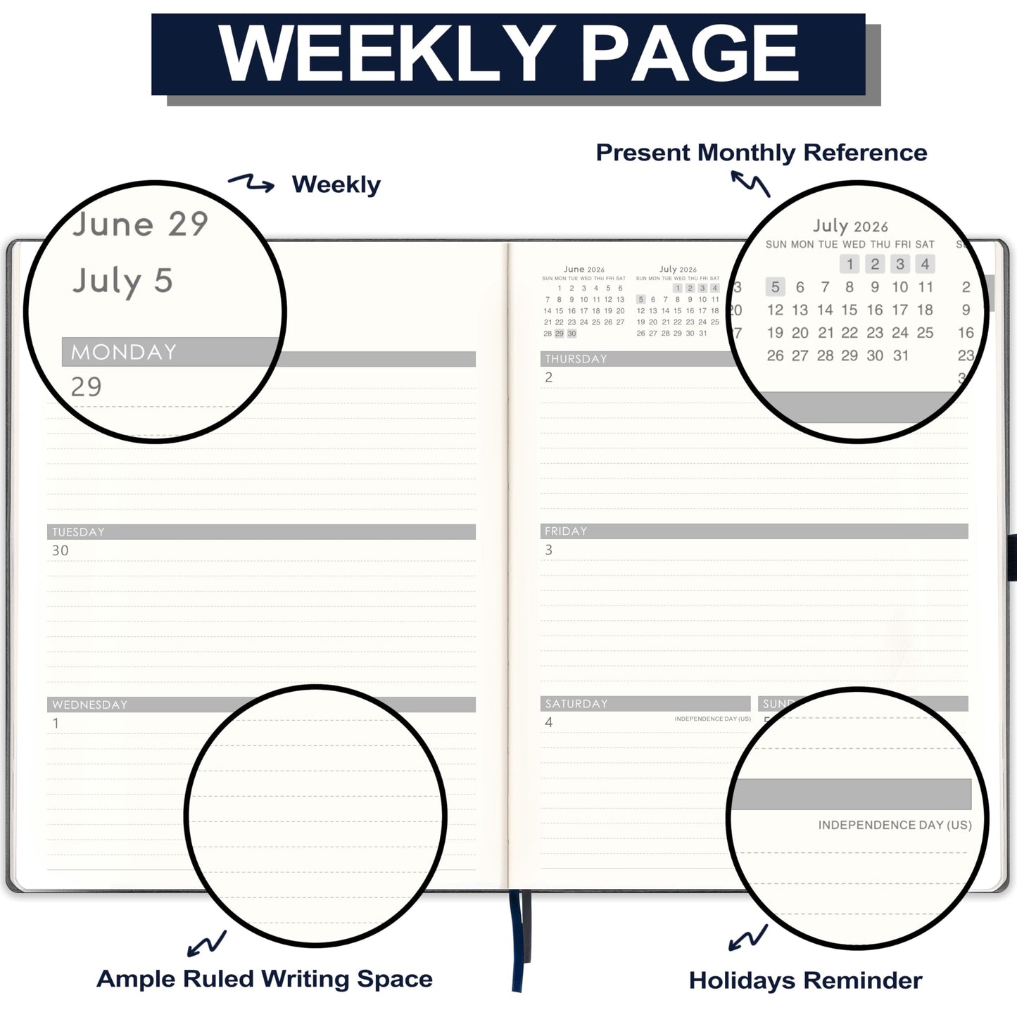 Planner 2026-2027 - Planner Weekly and Monthly 2026-2027, Jul 2026 - Jun. 2027, 8.5" x 11", Academic Calendar, Leather Cover Planners with Thick Paper, Back Pocket with Notes Pages - Grey