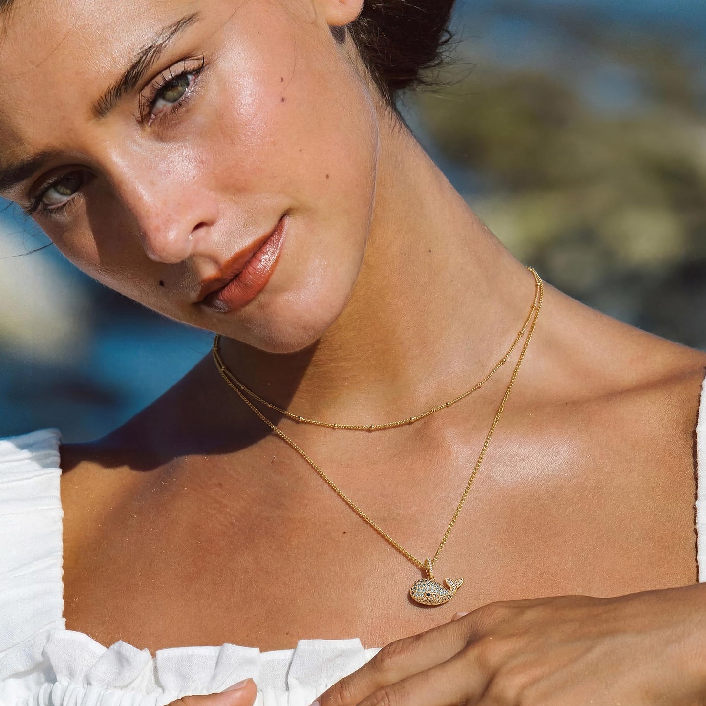 MTMY Gold Starfish Necklace 14K Gold Plated Shell Conch Ocean Pendant Necklace for Women Beach Summer Jewelry (Whale)