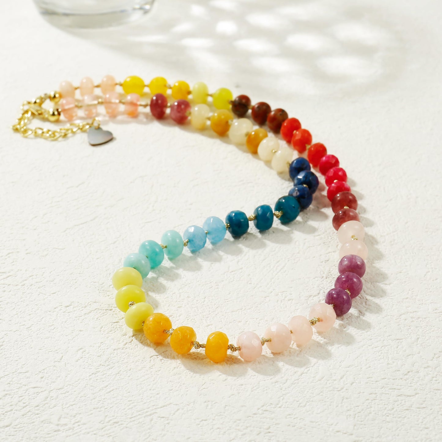 Gemstone Beaded Necklace for Women Colorful Natural Stone Freshwater Pearl Surfer Beach Rainbow Necklace Jewelry Gift (colorful -03)