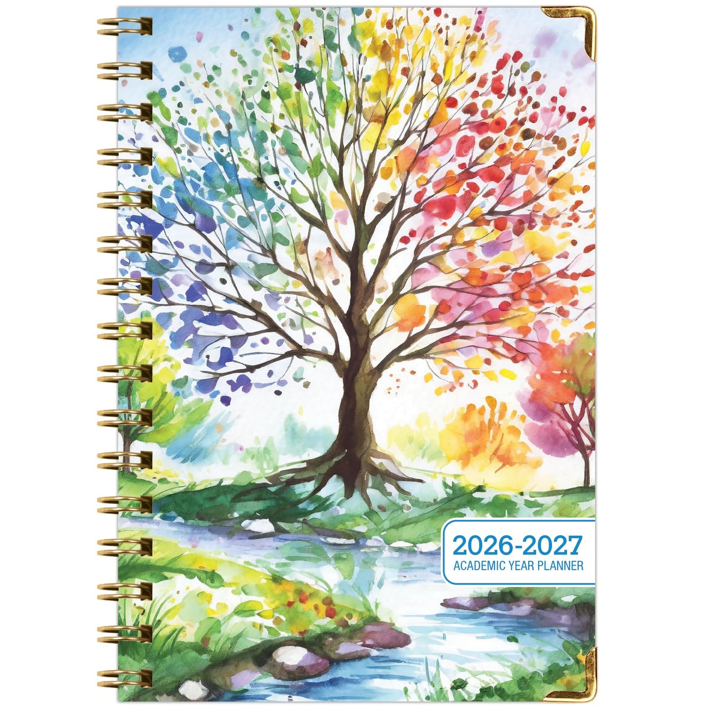 HARDCOVER Academic Year 2026-2027 Planner: 14 Months (May 2026 Through June 2027) 5.5"x 8" Daily Weekly Monthly Planner Yearly Agenda. Bookmark, Pocket Folder and Sticky Note Set (Tree Seasons)