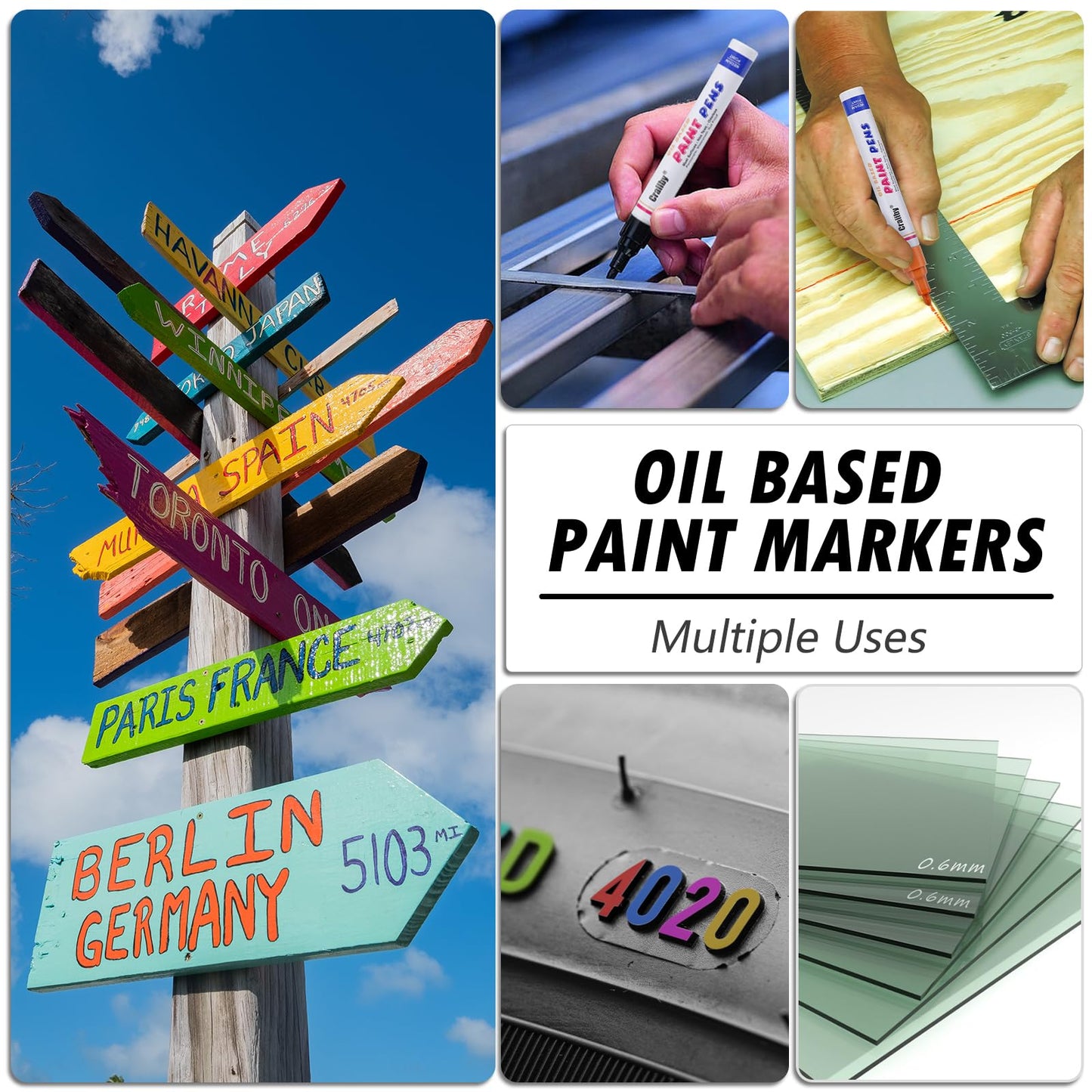 Black Paint Markers, 8 Pack Oil-Based Waterproof Quick Dry Permanent Paint Pen Set for Rocks Painting, Wood, Fabric, Plastic, Canvas, Glass, Mugs, Metal, Tire, Stone, DIY Craft
