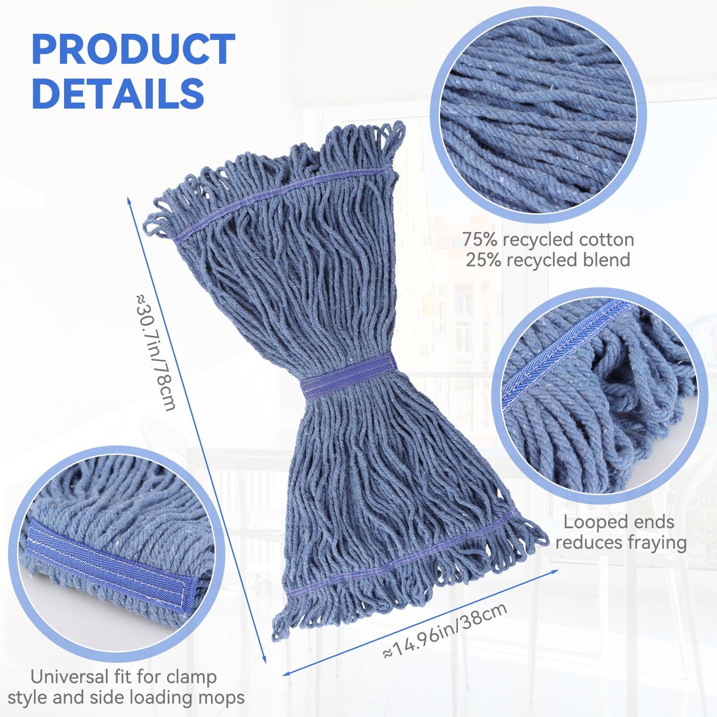 Commercial Heavy Duty Mop Heads Replacement: 6 Packs Industrial Wet Mop Head for Floor Cleaning - Commercial Products Looped End String Head Refills