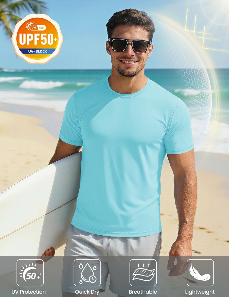 Workout Shirts for Men Running Shirt Short Sleeve T-Shirt Dry Fit Moisture Wicking Summer Shirts Lake Blue