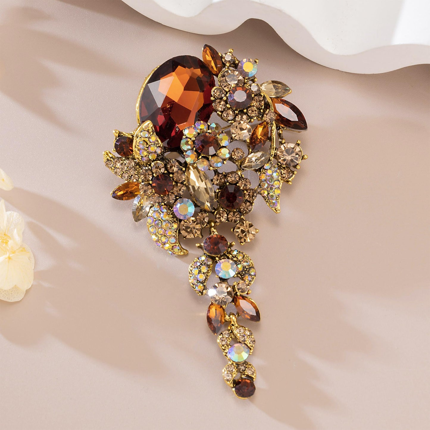 SELOVO Long Brown Flower Brooch Pin for Women Wedding Party Brooch Pendant