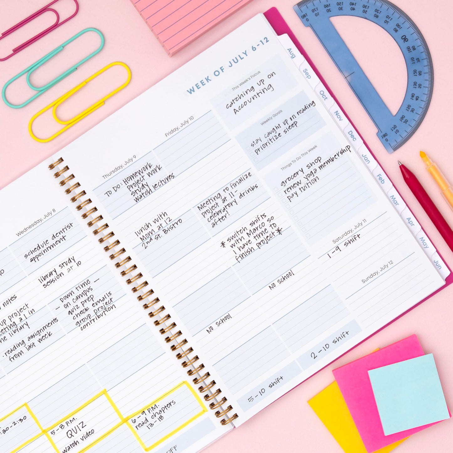 Blue Sky 2026-2027 Weekly and Monthly Academic Year Student Planner Calendar, July 2026 - June 2027, 8.5" x 11", Flexible Cover, Wirebound, Laminated Tabs, Star Confetti Bright
