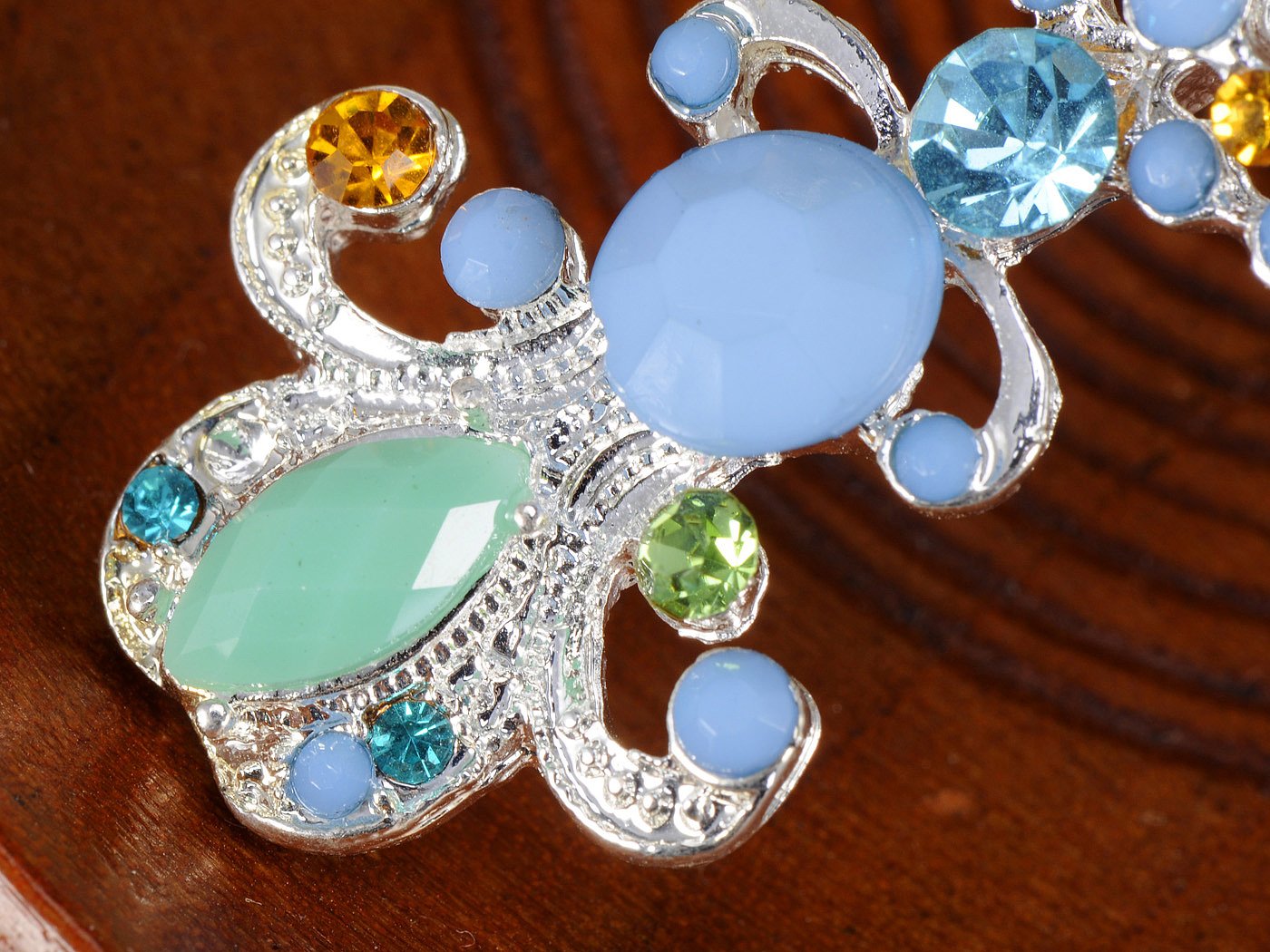 Alilang Victorian Sea Foam Sky Blue Bead Crystal Rhinestone Cross Pin Brooch