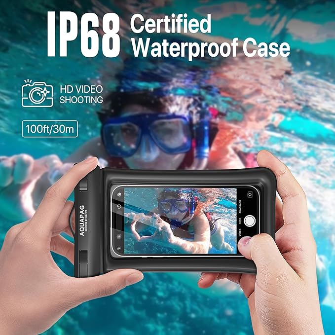 NEPHI IP68 Waterproof Phone Pouch 2 Pack-Up to 7.0"，Adjustable Neck Lanyard Floating Waterproof Phone Case for iPhone,Phone Dry Bags for Vacation Beach Pool Travel Essentials (Black Green 2 Pack)