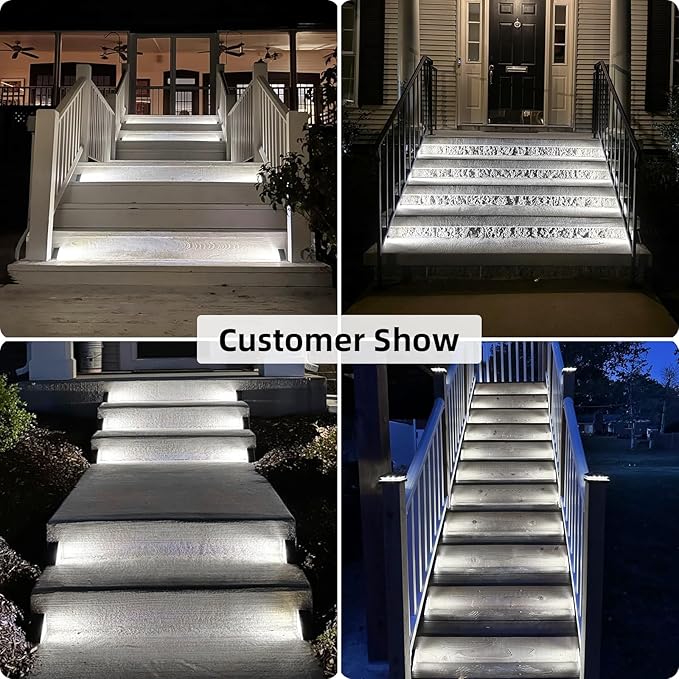 VOLISUN Solar Step Lights Outdoor Waterproof, LED Outdoor Stair Lights, Solar Step Light for Outside, Warm&Cool White Deck Light Decor for Stair,Front Porch and Patio(Gray,12 Pack)