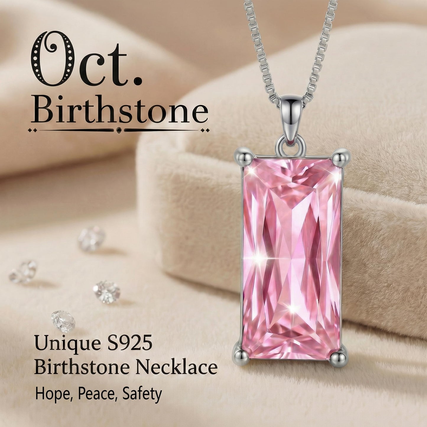 Kuschelkatze 8mm x 16mm Square October Birthstone Opal Pendant Necklace – Fashion charming Sterling Silver Gift for women