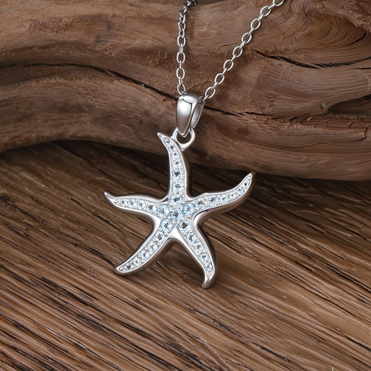 Reaii Natural Topaz Starfish Necklace, 925 Sterling Silver Starfish Pendant, Set with Natural Topaz, Women's Jewelry Gift
