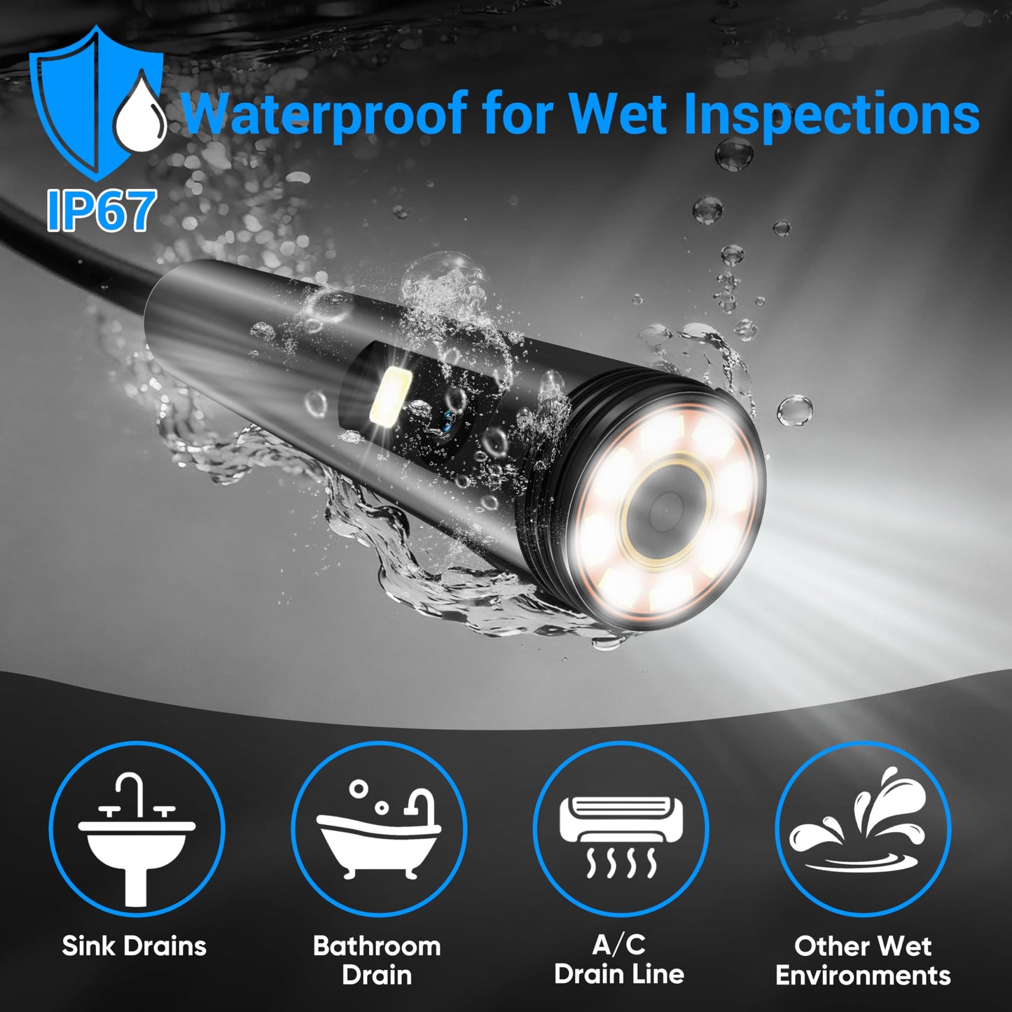 [Dual-Lens] Endoscope Camera with Light,1920P HD Borescope with 8+1 Adjustable LED Lights, IP67 Waterproof Endoscope with Semi-Rigid Snake Cable, Inspection Borescope for iOS and Android-16.4ft