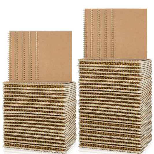 PerKoop 100 Pack Spiral Notebook 8.3 x 5.5 Inch College Ruled Notebook Bulk A5 Wide Ruled Journals Bulk 1 Subject 50 Sheets Thick Diary Notebooks for School, Office Business, Home Use(Kraft Brown)