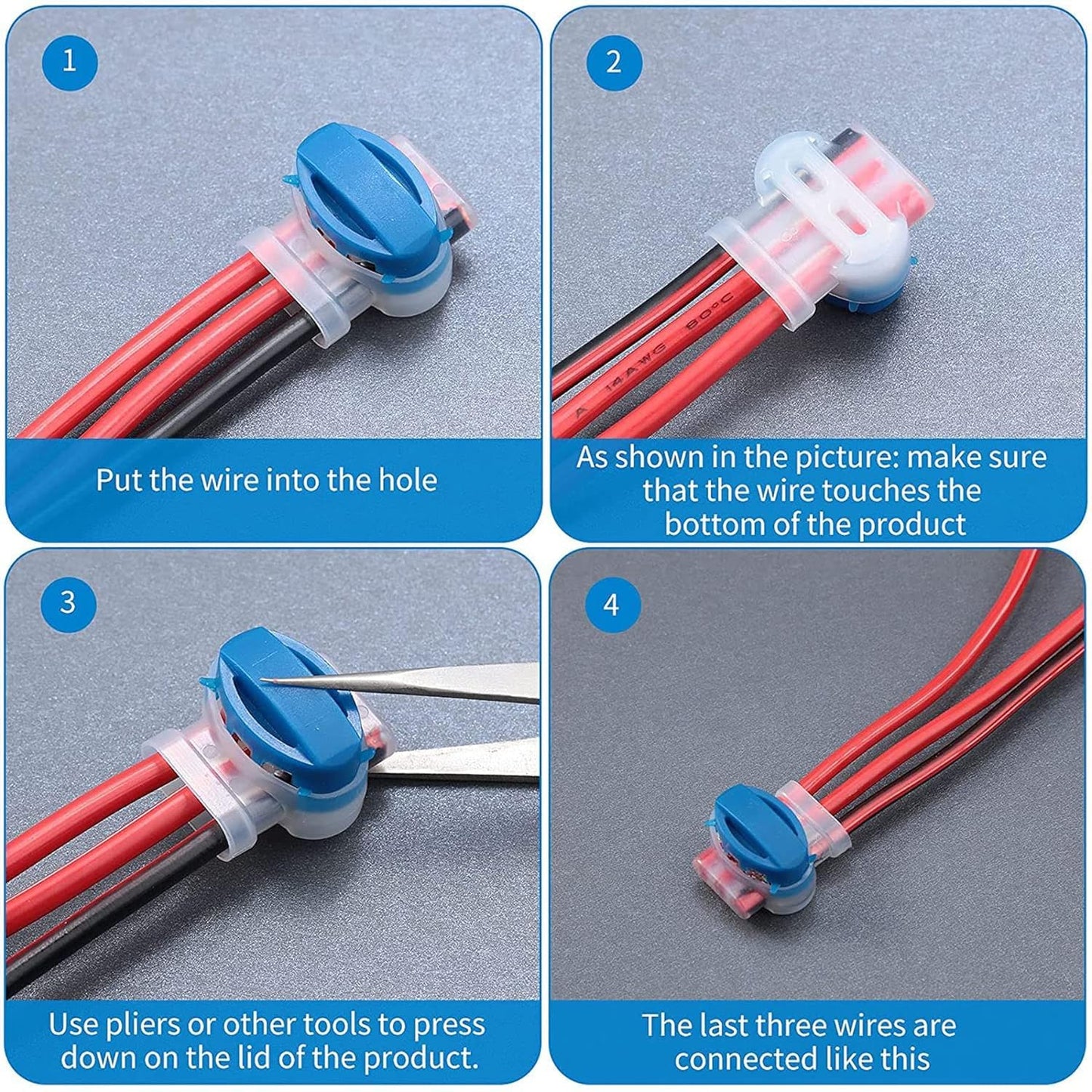 50Pcs 3 Way Wire Connectors,Waterproof Electrical 314-BOX Self-Stripping Pigtail Connectors for 22-14 AWG Cables