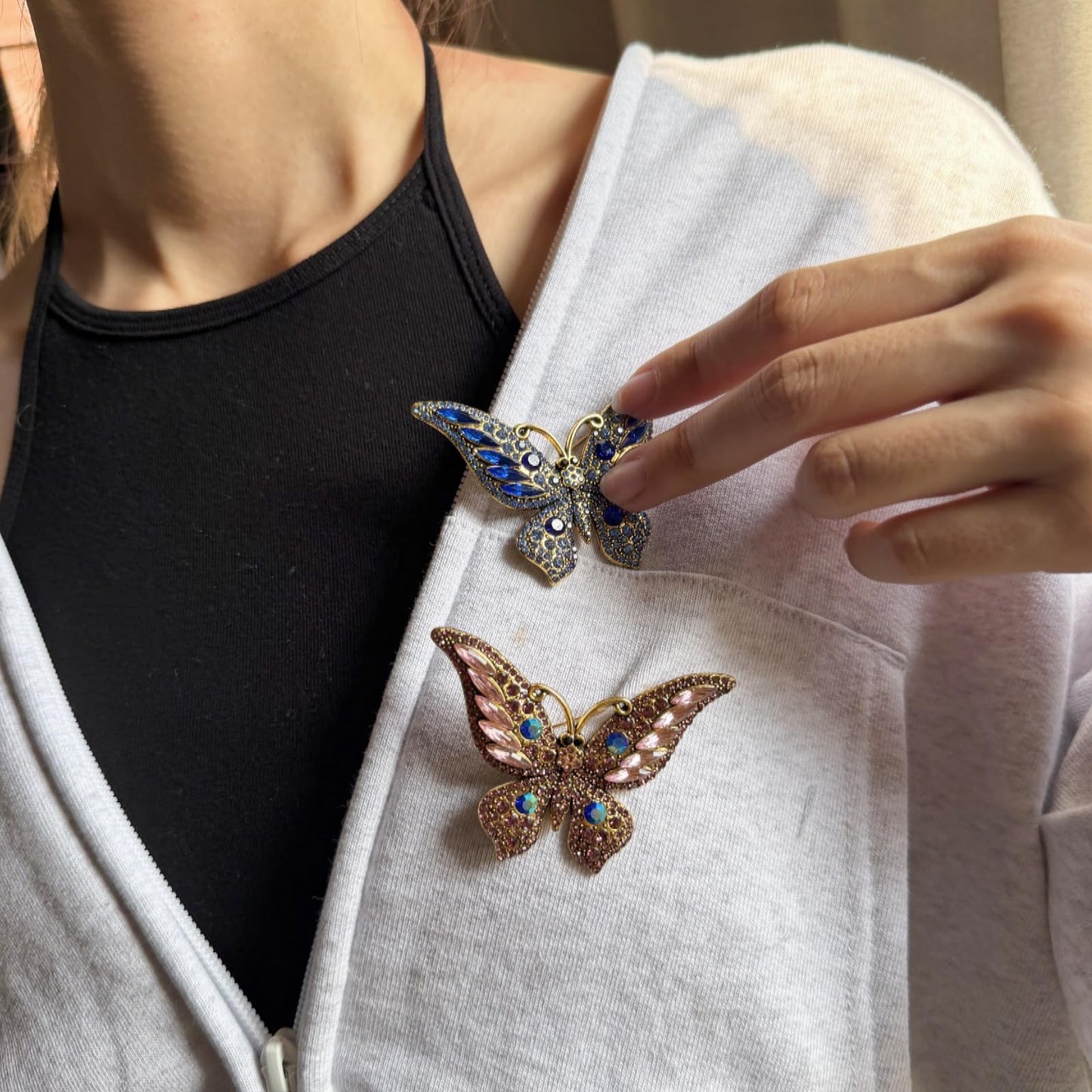 4Pcs Colorful Butterfly Brooch Pins for women, Fashion Women's enamel Crystal Rhinestone Butterfly Brooches Pin set for Clothes Dresses (1)