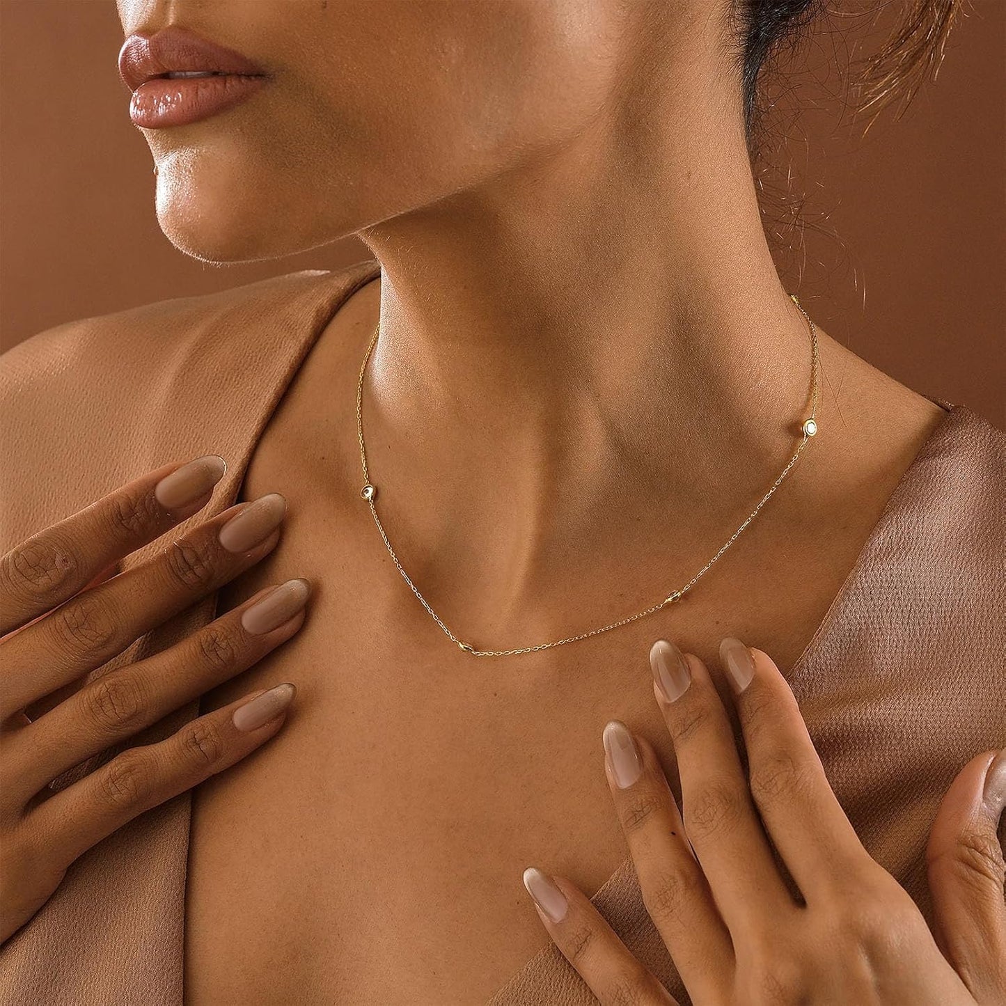CUEZIY Dainty 14K Gold Plated Necklaces for Women Station Choker Necklace Cubic Zirconia Simulated Necklace Simple Cute Layering CZ Necklace Trendy Jewelry Gifts
