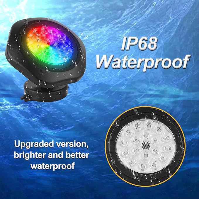 RGBW Pond Lights with Timer,18 LED Underwater Submersible Fountain Lights,Remote Control IP68 Waterproof Color Changing Spotlights for Fish Aquarium Tank Yard Garden Pool (Set of 5)