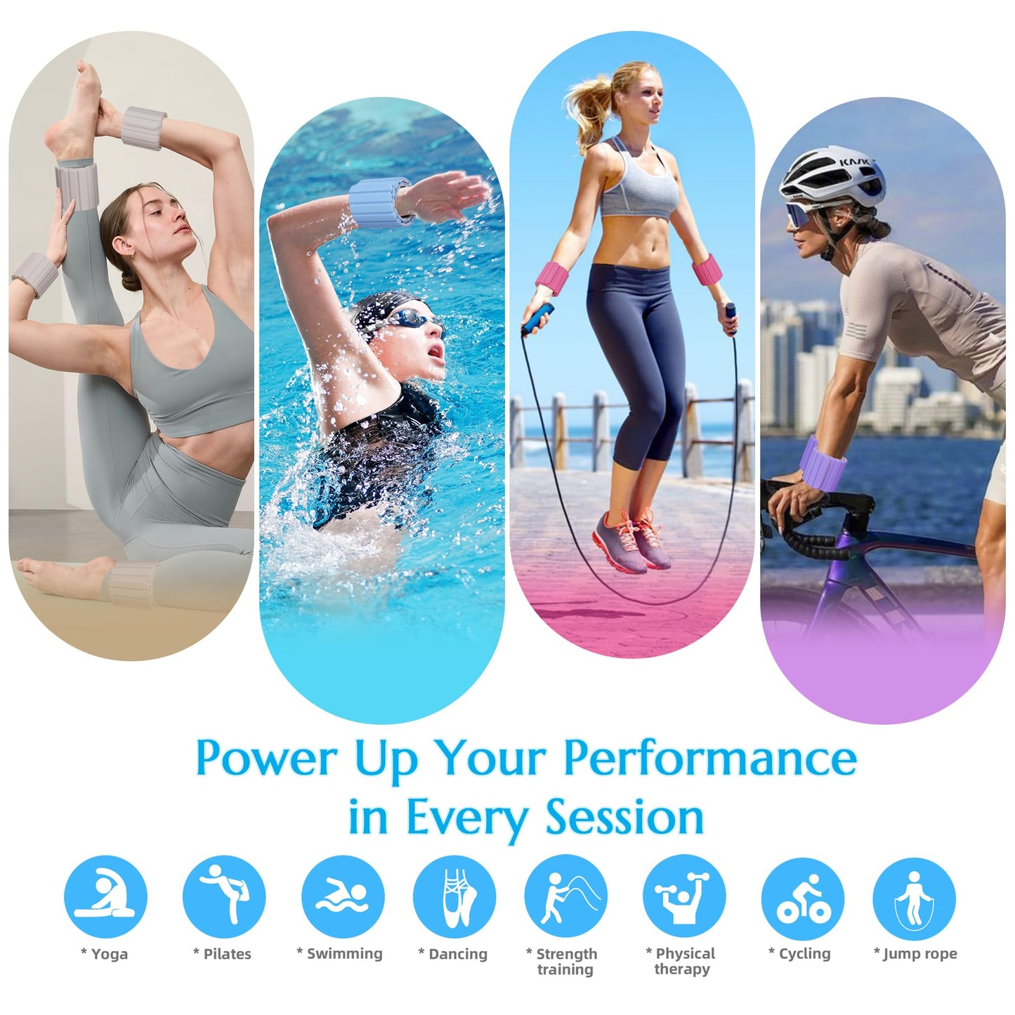 BECOJADDE Wrist Weights Ankle Weights for Women 1 Pair (1.1 lb Each) Silicone Magnetic Leg Arm Weighted Bracelet for Home Yoga Pilates Gym Workout Walking Jogging, Blue Cream