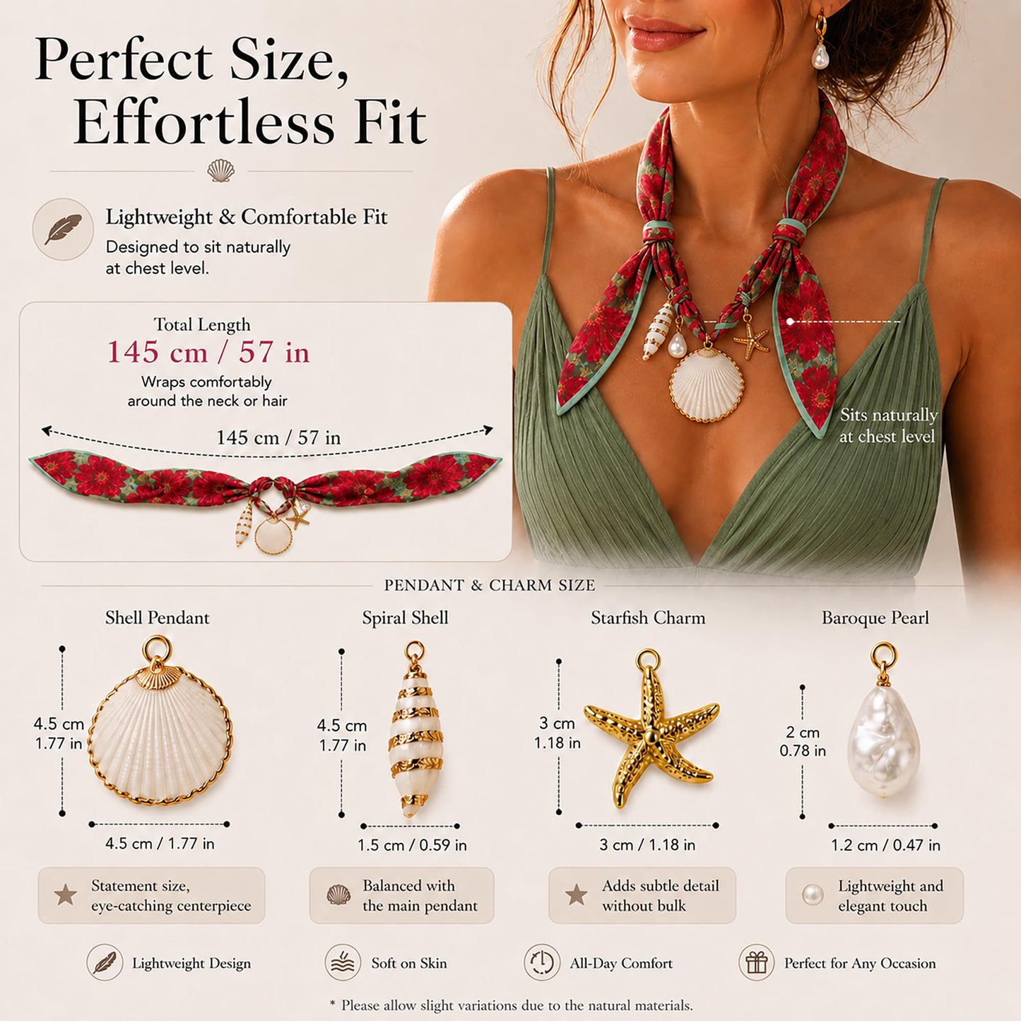 Elegant Silky Scarf Necklace for Women, Pearl Shell Charm Necklace, Chic Fashion Jewelry Gift for Women