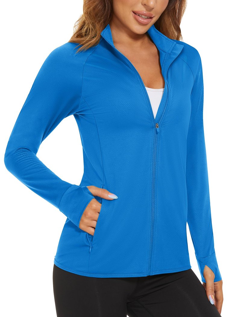 MAGCOMSEN Lightweight Long Sleeve Shirt Jacket for Women UPF 50+ Sun Protection Hiking Fishing Shirts Full Zip Workout Shirts Blue Green XL