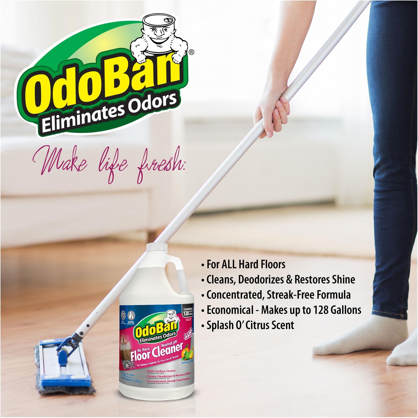 OdoBan Pet Solutions No Rinse Neutral pH Floor Cleaner Concentrate, Made in the USA, Splash O' Citrus Scent, 3 Gallons