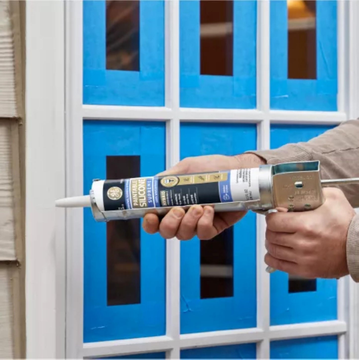 GE Supreme Paintable Silicone Caulk for Window & Door, White, 9.5 fl oz Cartridge, 12 Pack - 100% Waterproof Silicone Sealant, 7X Stronger Adhesion, Freeze & Sun Proof