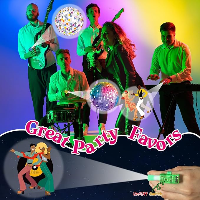 36Pcs 1970s Disco Retro LED Finger Lights 70s Party Favors Glow in the Dark Light Up Finger Lights Y2k Themed Toys Bulk for Kids Birthday Party Goodie Bag Stuffer Birthday Gifts Classroom Prize