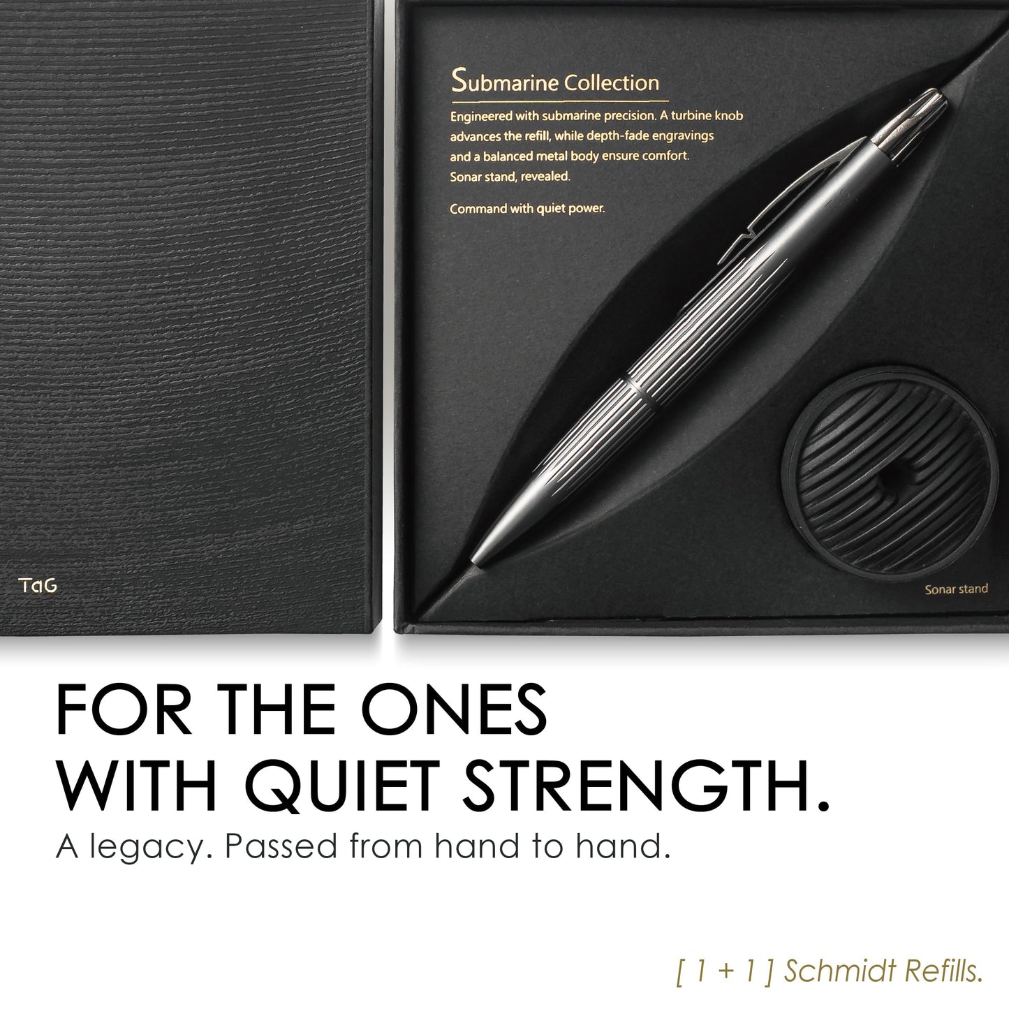TAG Submarine Luxury Ballpoint Pen with Sonar Stand, Turbine Twist Desk Pen, Shadow Black Aerospace Aluminum Writing Instrument, Schmidt Refill, Fancy Executive Gift Pen