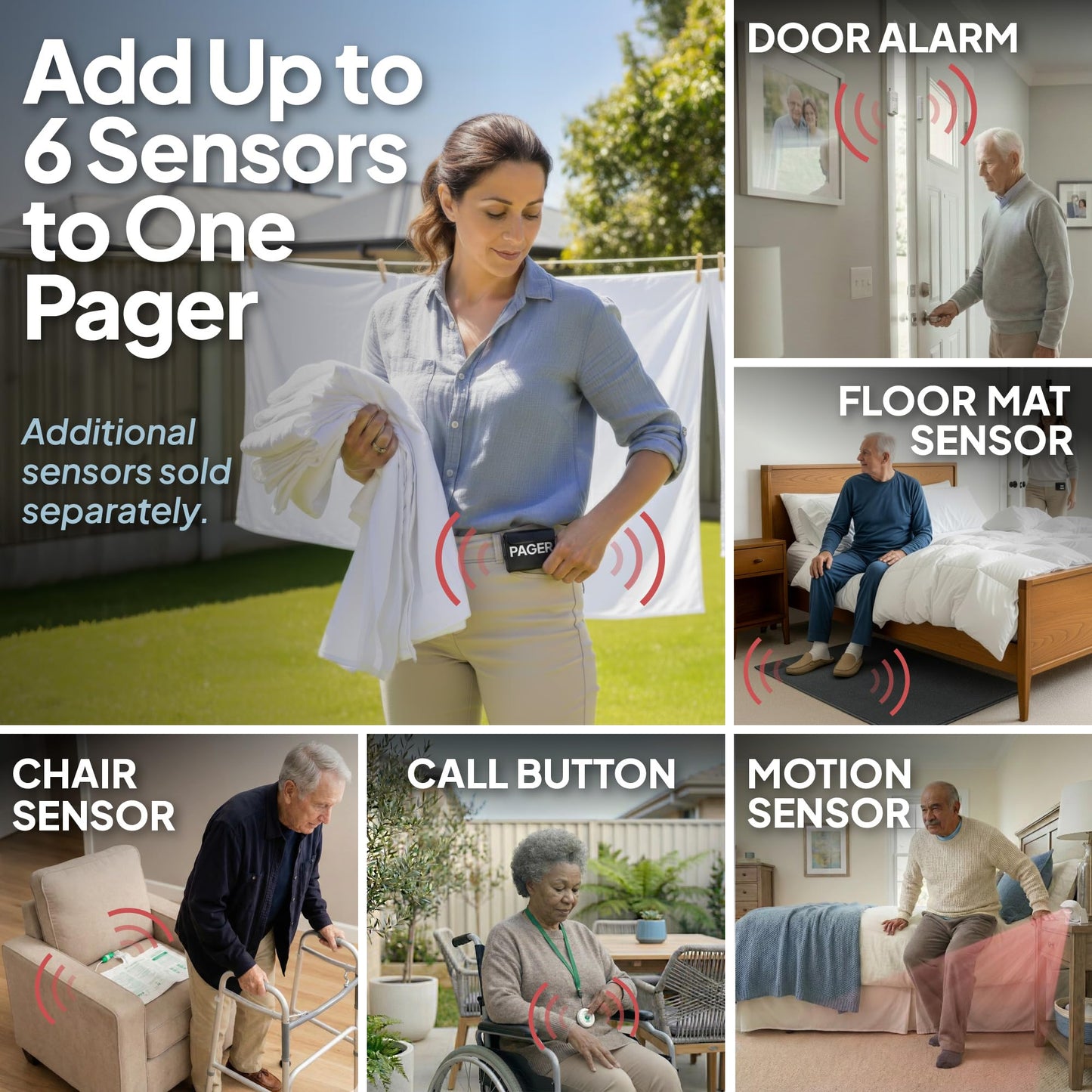 Smart Caregiver Bed Exit Alarm with Wireless Pager - Early Alert Fall Prevention for Seniors and Elderly - Weight Sensing Bed Pad Alerts Caregiver When They Get Up - USA Company and Customer Service