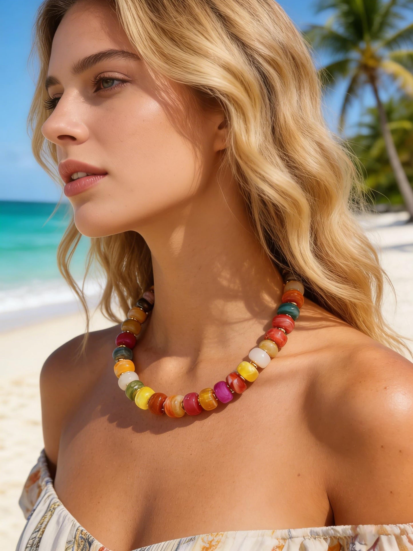 joymiao Chunky Necklaces for Women Big Beaded Necklace Colorful Beaded Necklaces Charm Necklace Beach Summer Jewelry Accessories