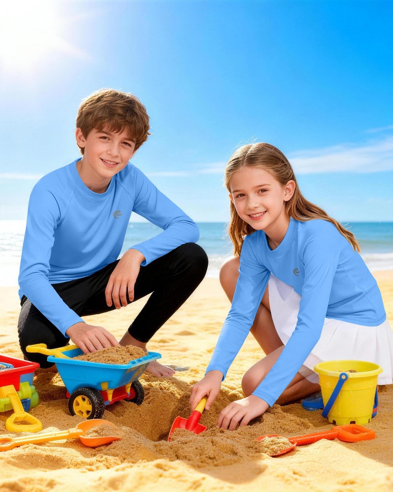 Kids Fishing Sun UV Shirt, Outdoor Boys Long Sleeve Lightweight Running Swimming Rash Guard Shirts