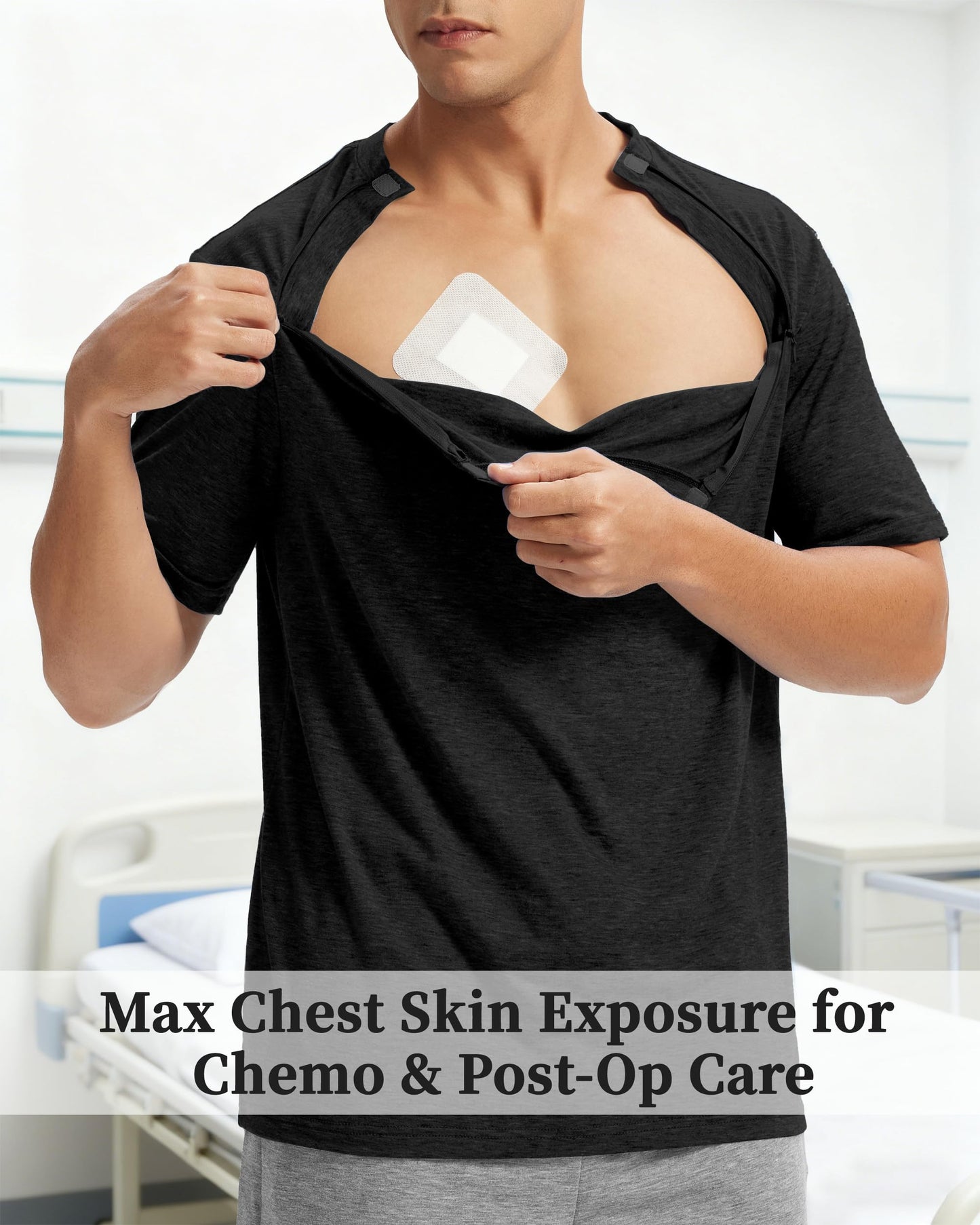 AJOHC Chemo Port Recovery Shirt for Men & Women|2-Side Zippers with Assist for Easy On/Off–Shoulder Surgery & Chemo Must-Have, X-Large